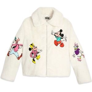 Disney faux fur jacket coat white Mickey and friends fluffy